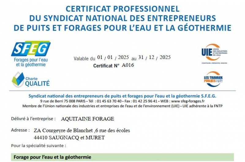 Certificat Professionnel 2025 SFEG